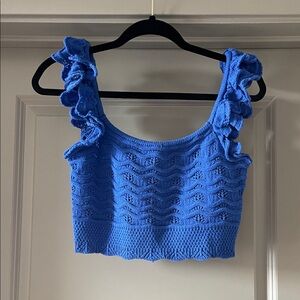 H&M Royal Blue Knit Ruffle Strap Crop Top - Size Medium